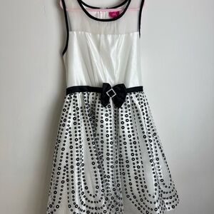 Pinky White and Black Polka Applique Dot Girl Party Special Dress Sz 12
